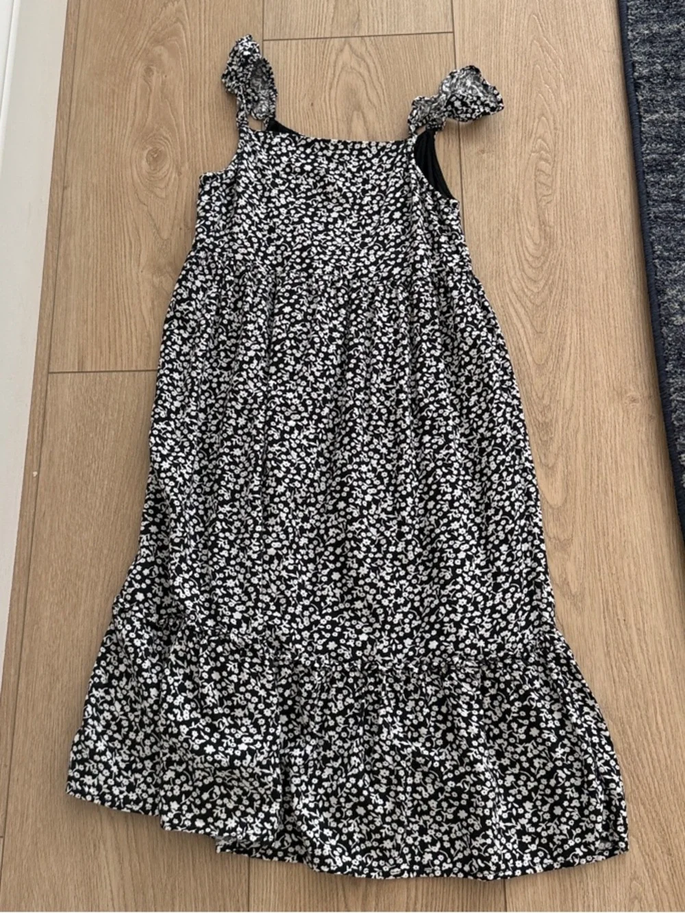 GAP Kids Black and White Floral Ruffle Strap Sundress